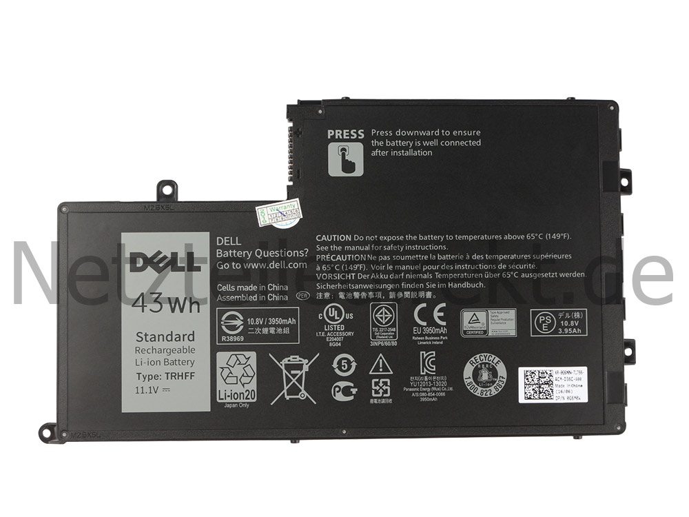 Original 43Wh 3800mAh 3 Zellen Akku Dell 1V2F6