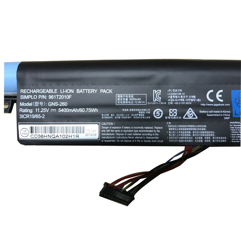 5400mAh 60.75Wh 6 Zellen Gigabyte 961T2010F Akku
