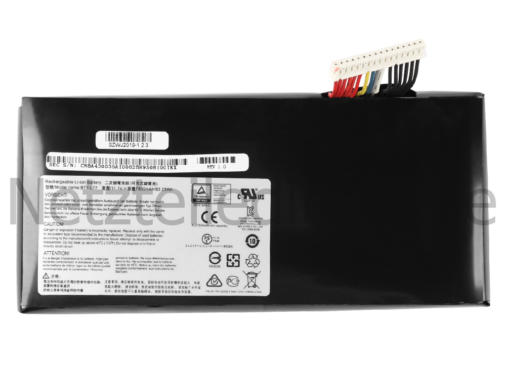 Original 83.5Whr 9 Zellen 7500mAh Akku MSI GT72 2PE-020CZ