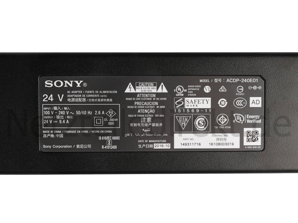 Original 240W Sony KD-65X9000E KD65X9000E Netzteil Ladegerät